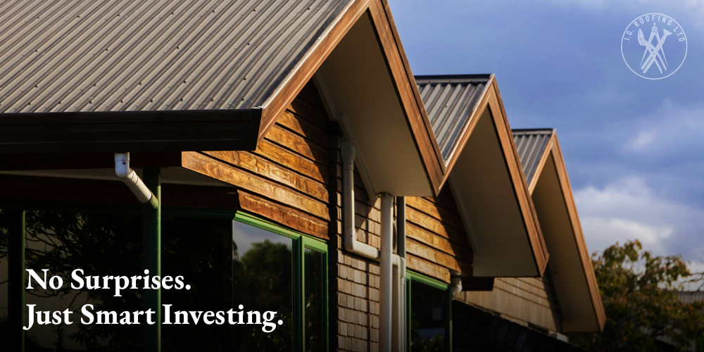 A new metal roof on a modern NZ home with wood cladding, illustrating the concept of smart investing when considering new roof costs.